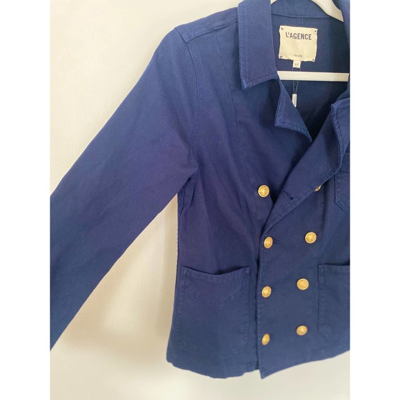 L’AGENCE Allison women’s navy double breasted denim jacket size small 0050 - Picture 3 of 16